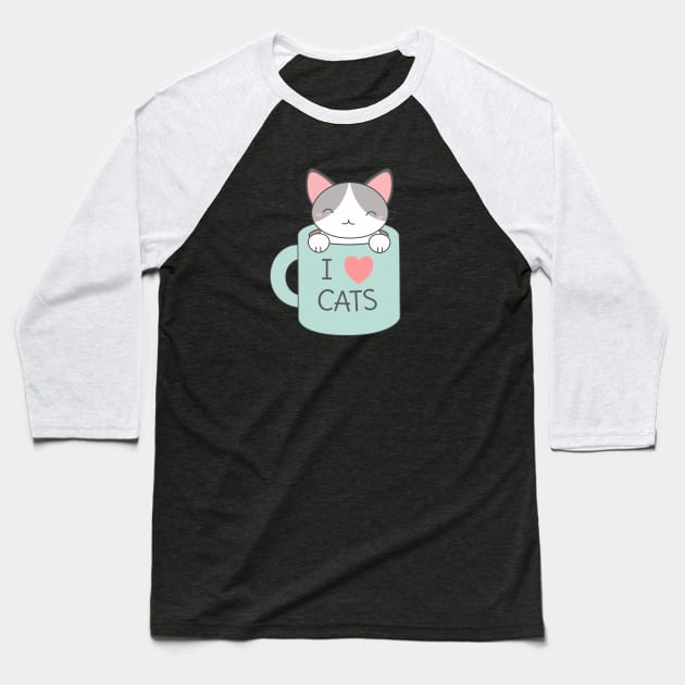 Kawaii I love cats kitten t-shirt Baseball T-Shirt by happinessinatee